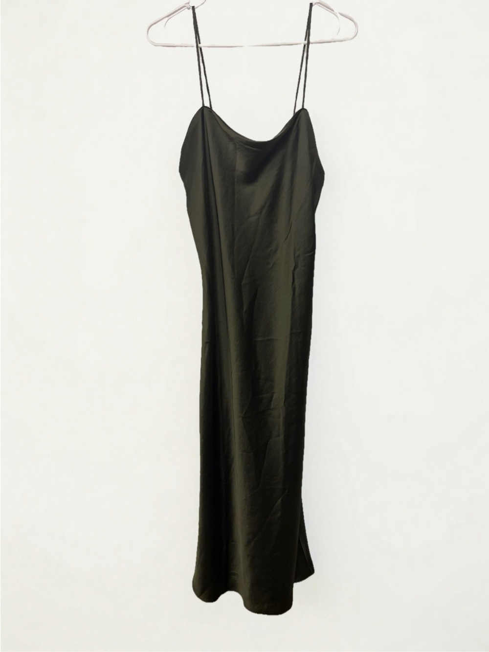 Victoria's Secret Olive Green Satin Slip Maxi Dress with Spaghetti Straps